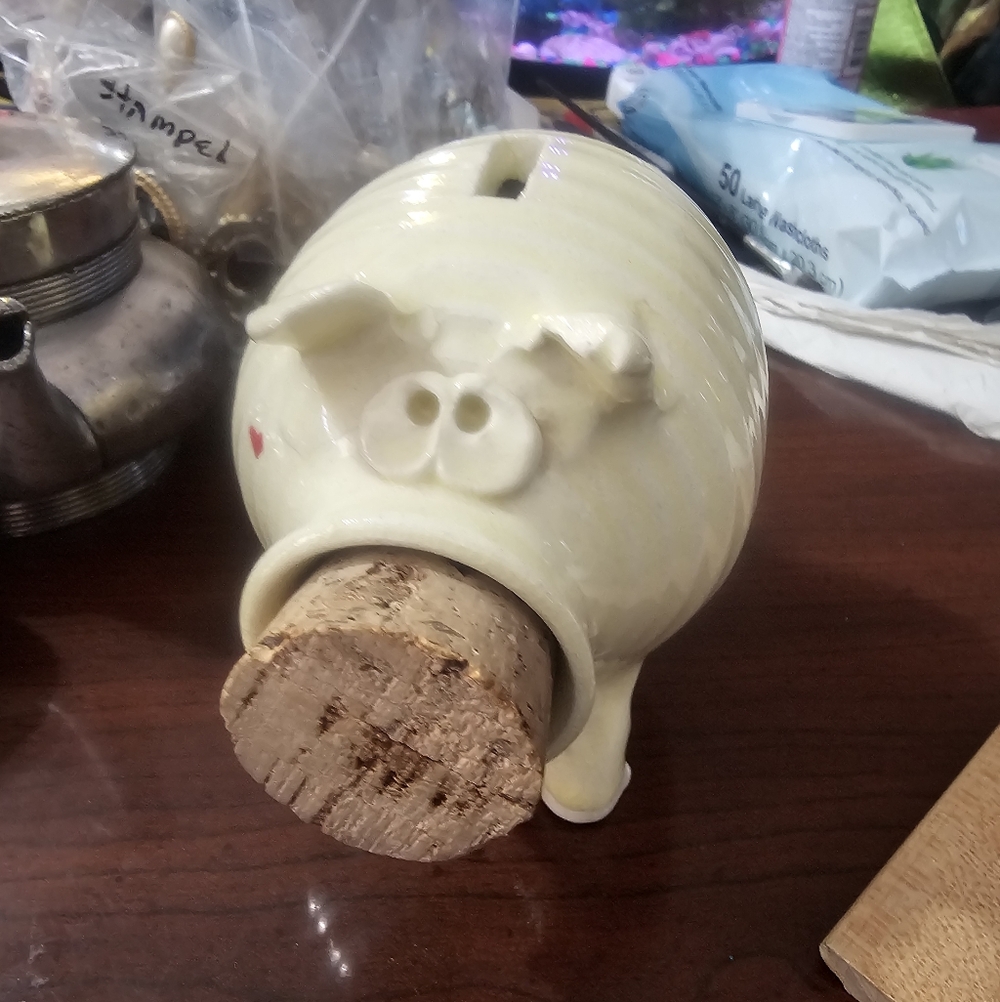 Vintage Cream Piggy Bank with Cork Stopper